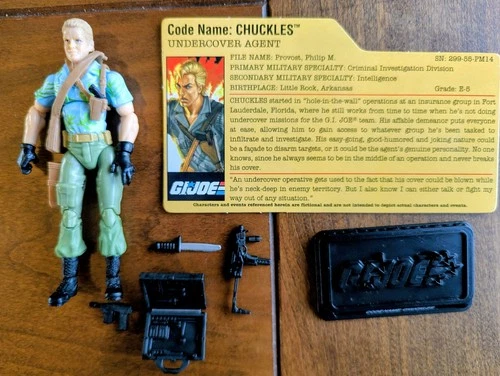 GI JOE Cobra NM/M Chuckles V3 2009 Complete & File Card, Stand 25th + Bonus Gun!