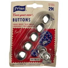 Vintage NOS Prims Cover Your Own Buttons 5 Round Brass Button Covers Sz 30 3/4''