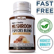 MUSHROOM 7 SPECIES PILLS REISHI LIONS MANE COGNITIVE BRAIN FUNCTION SUPPLEMENT