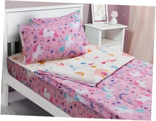 3pcs Kids Comforter Sets Zipper Bedding Set for Girls,Kid Bedding Twin Pink