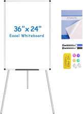Portable Adjustable Whiteboard Easel 36x24" with Flipchart Pad