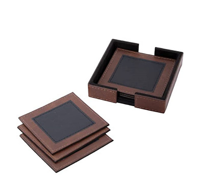 Genuine Buff Leather Coffee Mug Coasters Set of 6 with Stand || Coasters for Cup