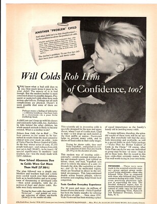 1937 Print Ad  Vicks Va-tro-nol Nasal Drops Will Colds Rob Him of Confidence