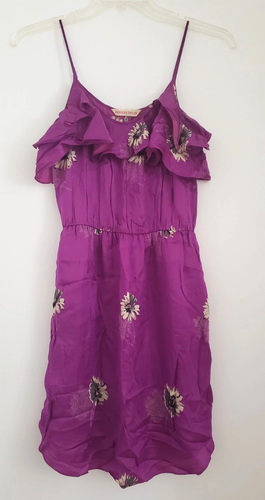 REBECCA TAYLOR Sexy Slip Dress Sz 2 Magenta Daisy Print Ruffle - Picture 3 of 10