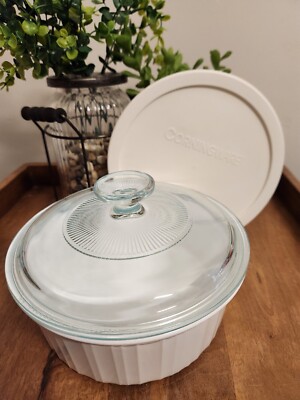 French White Round Corning Ware Covered Casserole Dish F-5-B