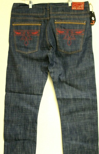 Bengi Jeans Co Mens Blue Denim Red Stitching Feather Size 38W 34L | eBay