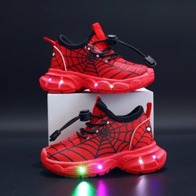 Disney Kids Shoes Boys LED Cartoon Marvel Spider Man Boys School Trainers
