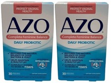 Lot of 2 Azo Complete Feminine Balance Daily Probiotic 30 Capsules Exp 08/2026+