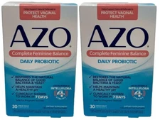 Lot of 2 Azo Complete Feminine Balance Daily Probiotic 30 Capsules Exp 06/2026+