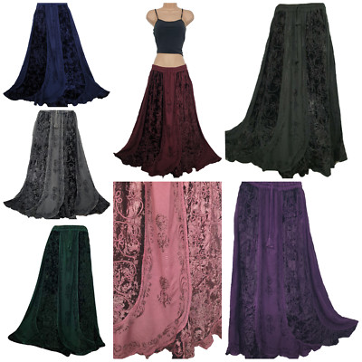 Winterrock Maxi Viskose Samt Mittelalter bestickt Gr 10 12 14 16 18 20 22 24