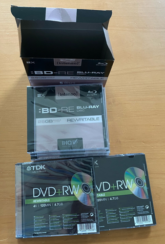 Intenso, 4 BD-RE Blu-Ray Discs 25 GB, + 4 TDK DVD+RW, Wiederbeschreibbar, OVP