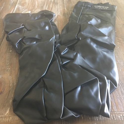 Tacked Vegan Leather Flared Trousers 