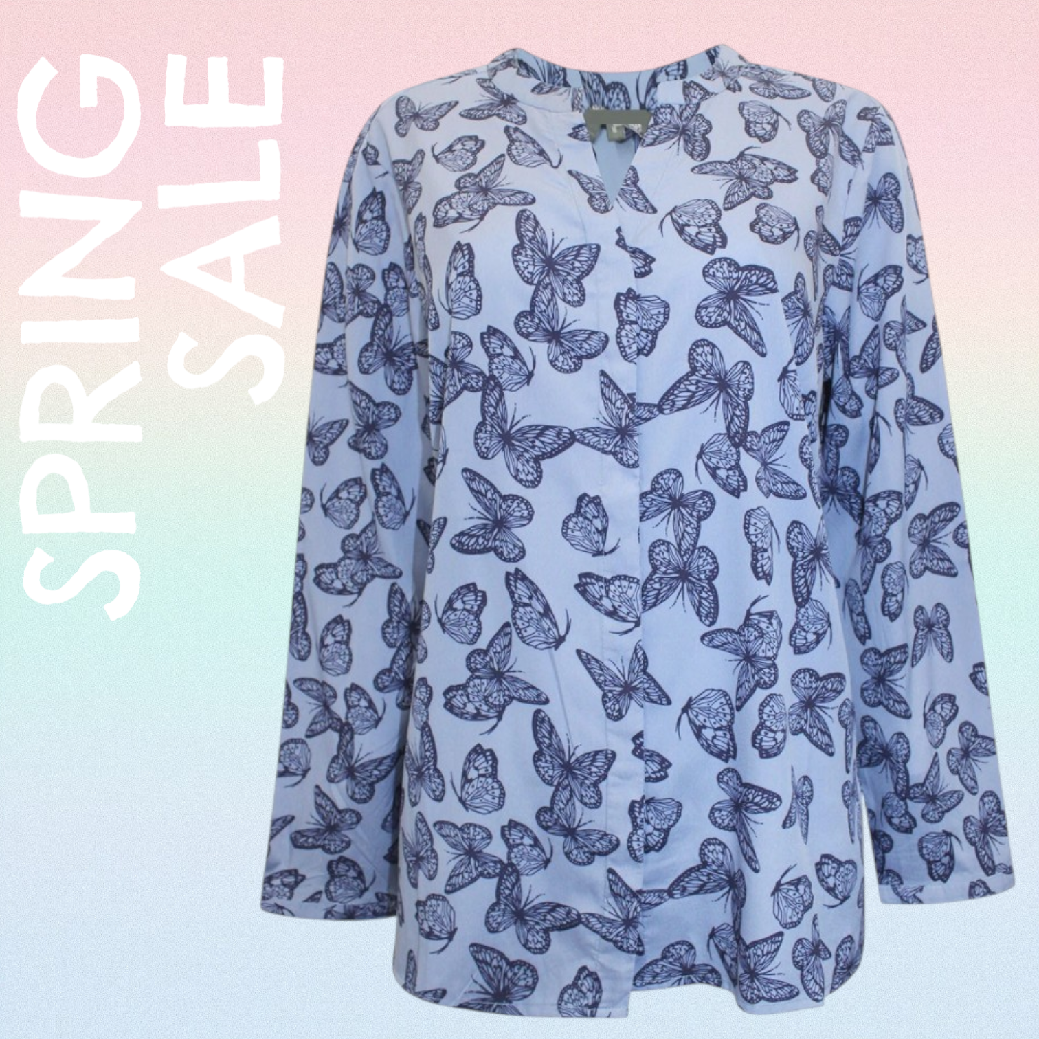 Bonmarche Womens Plus Size Blue Butterfly Print Notch Neck Blouse Sizes 12-28