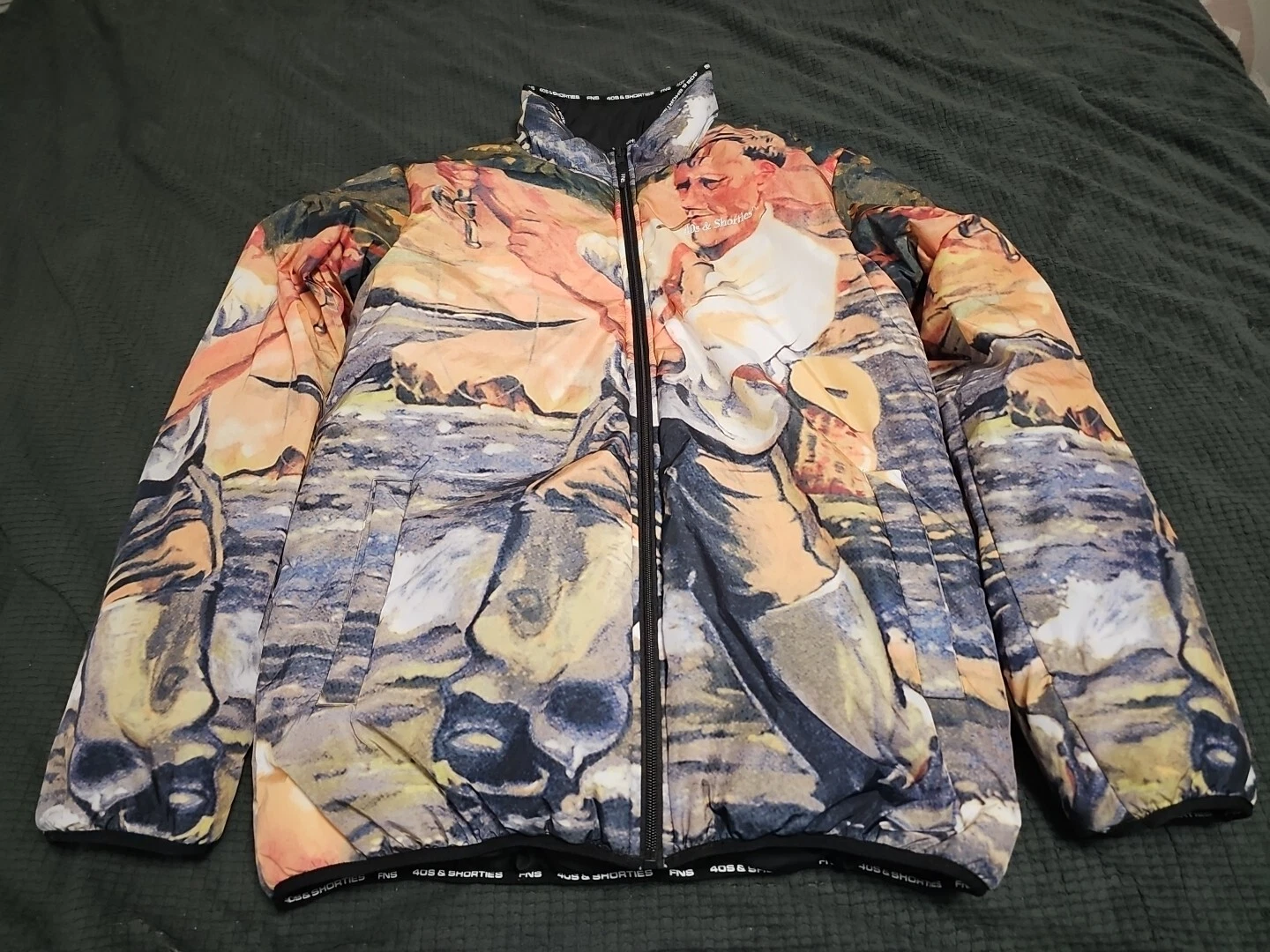 40s and Shorties Retro Fisherman Full-Zip Reversible Puffer Jacket SZ Large