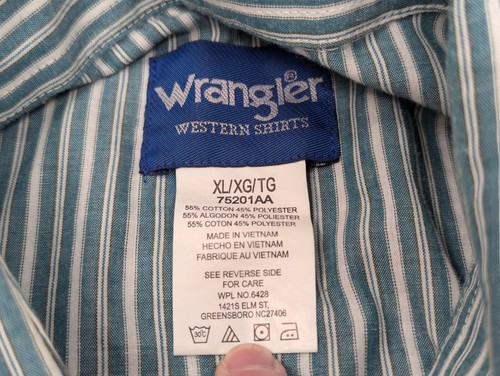 Wrangler Men's Western Shirt Pearl Snap Green Striped Long Sleeve Size XL - Picture 5 of 9