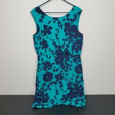 Ann Taylor Womens 12 Floral Print Sleeveless Wrap Style Dress Lined Green Blue