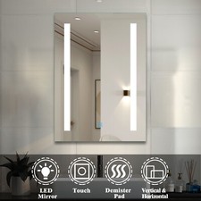LED Bathroom Mirror With Shaver Socket Demister Lights Touch Switch Illuminated