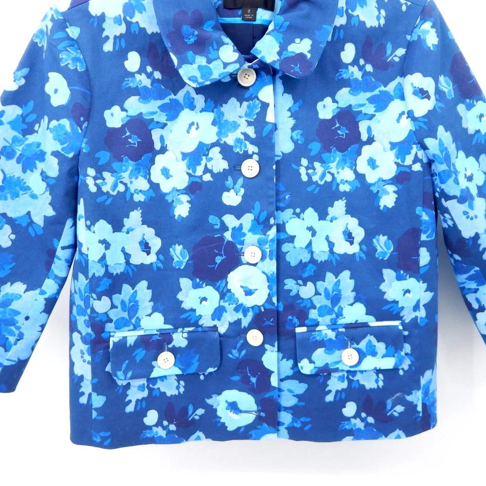 J CREW Chaqueta Blazer Recortado Algodón Elástico Floral Manga 3/4 Business Azul 2 Foto 3 de 4