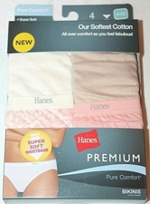 Hanes Women's Premium Pure Comfort Bikini Cotton Underwear 4-Pr Panties 9/2XL
