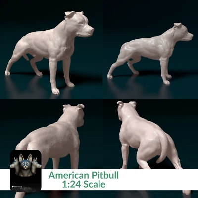 American Pitbull - 1:24 Scale miniature dog dollhouse diorama -Stereocat (1 dog)