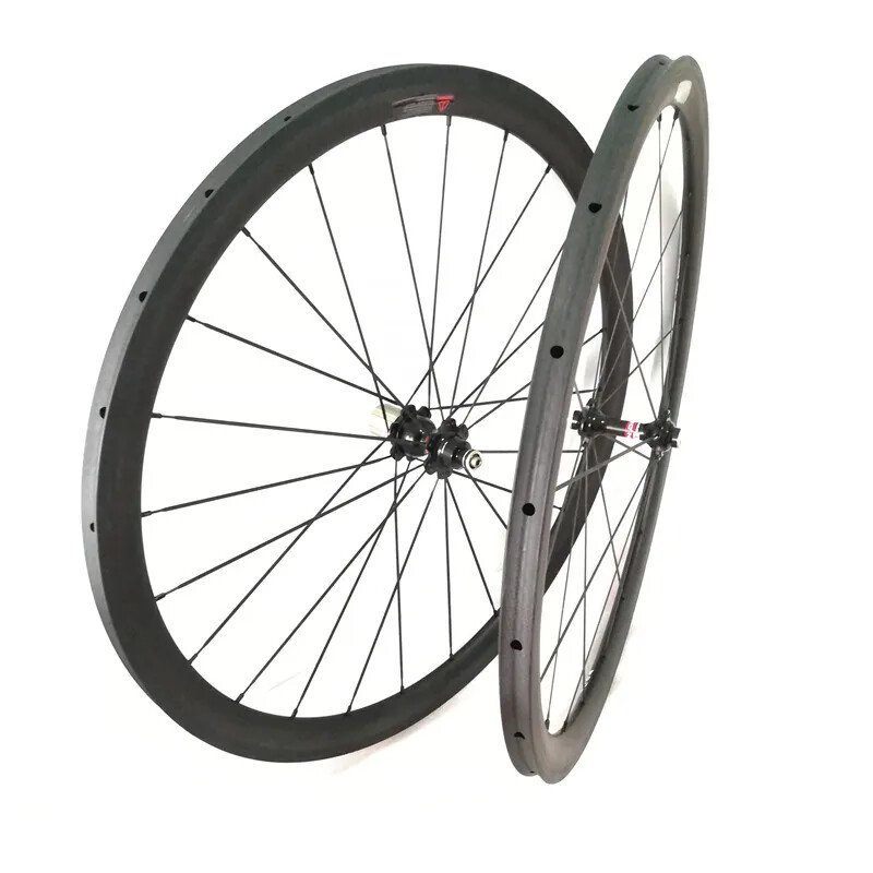 Set ruote bici da strada 700c fibra di carbonio tubolari ruote bici 38mm profondità 20 24H foto 4