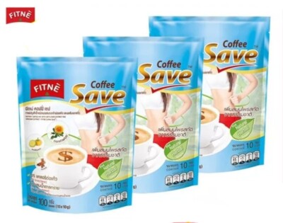 3 X Fitne' Coffee Save Instant Coffee Safflower&Garcinia Extract 10g.x10Sticks