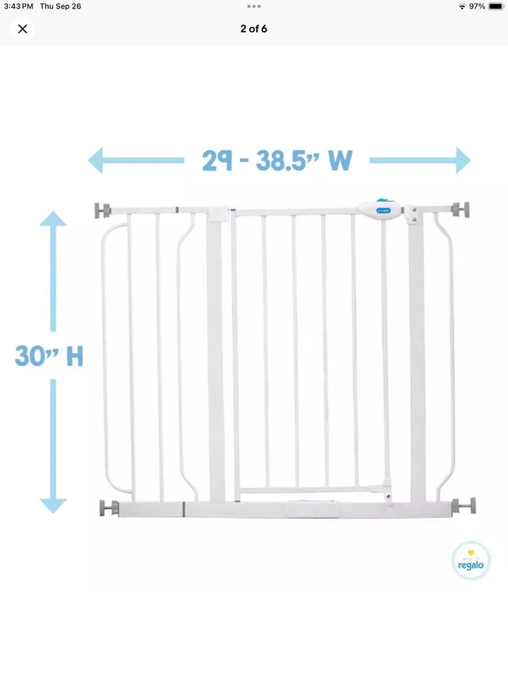Extra Wide Baby Gate 29"-38.5" with Walk Through Door For Ages 6 to 24 Months - Image 3 of 3
