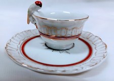 Miniature Small Porcelain Tea Cup Saucer PARROT Bird Handle JAPAN