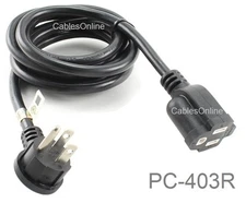 CablesOnline 3ft Right-Angle Flat Plug AC Power Extension , NEMA 5-15P to 5-15R