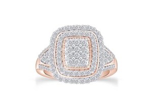 Authentic 1 Ct Natural Diamond Rectangular Double Frame Wedding Band Ring Sterling Silver