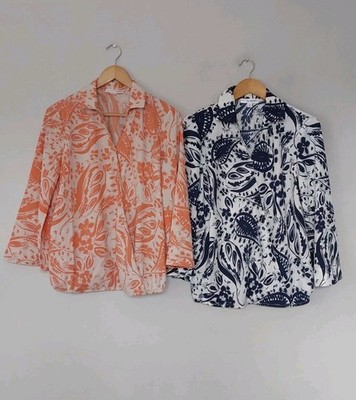 Everyday Jones Paisley-Druck 3/4-Ärmel Twist Front Tops X2 koralle marineblau Small QVC