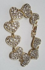 HERMOSO BRAZALETE CORAZONES BRILLANTES PIEDRAS RACIMO BLANCO MUJER ORO ENCANTO Nuevo