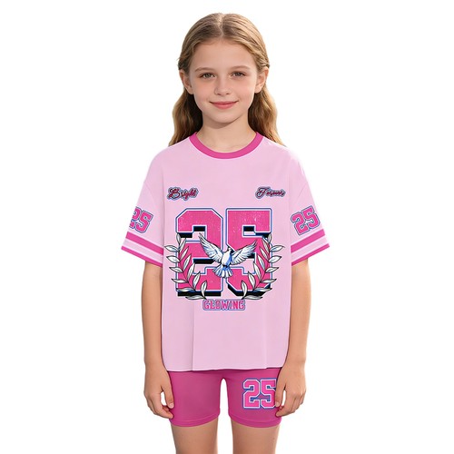 Kinder Mädchen Trainingsanzug Kurzarm Outfit Outdoor Sets Schule 2-teilig Shorts - Bild 6 von 17