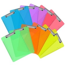 Plastic Clipboards 12 Pack 12.5 x 9 Inch Clear Colored Low Profile - Ideal