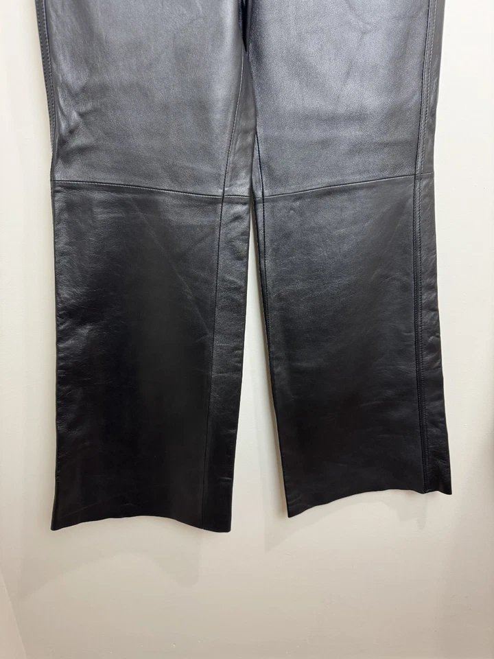 Me+Em Lambs Leather Bootcut Trousers Size 8 Black Patch Pocket Flare Luxury - Image 3 of 4
