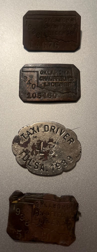 lot of 4 Oklahlma Chauffeurs badge and Taxi see photo missing clasp on back