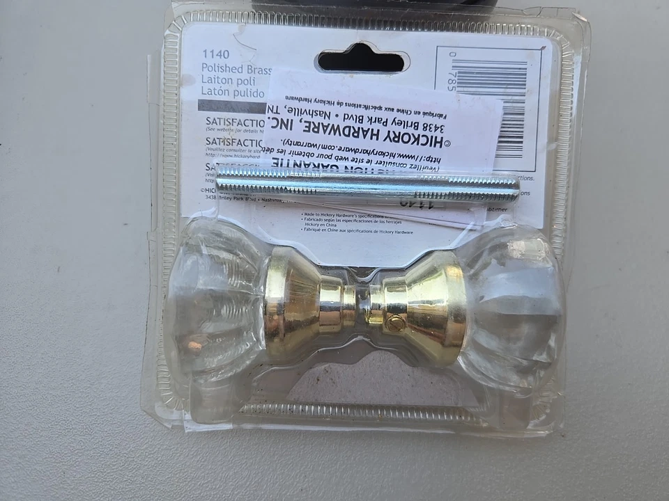 Manija de puerta de perilla de vidrio de repuesto de herrajes de nogal americano 1140 latón pulido nueva Foto 2 de 2