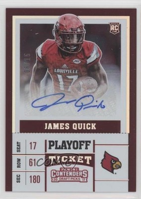 2017 Contenders Draft Picks Playoff Ticket /15 James Quick Rookie Auto RC 1l2