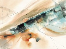 Quadro Acquerello Astratto, Arte Geometrica Moderna Arancione e Teal, 15x11"