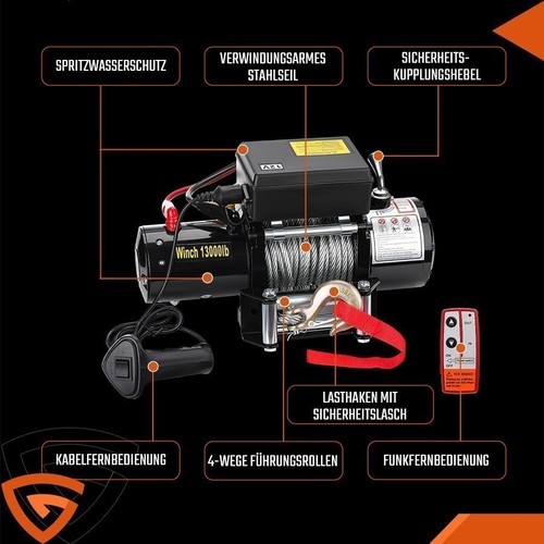 Elektrische Seilwinde 12V 13000LBS 5909KG Motorwinde Offroadwinde Stahlseil Funk - Bild 7 von 15