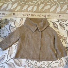 Women's Beige Short Solid Collared Button Front Basic Jacket 3/4 Sleeve