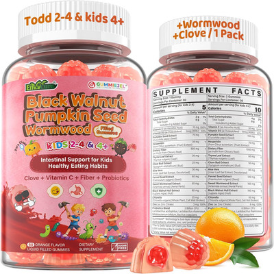 Toddler 2-4 & Kids 4+ Para Clean Gut Health Gummies W/Black Walnut, Wormwood, Cl