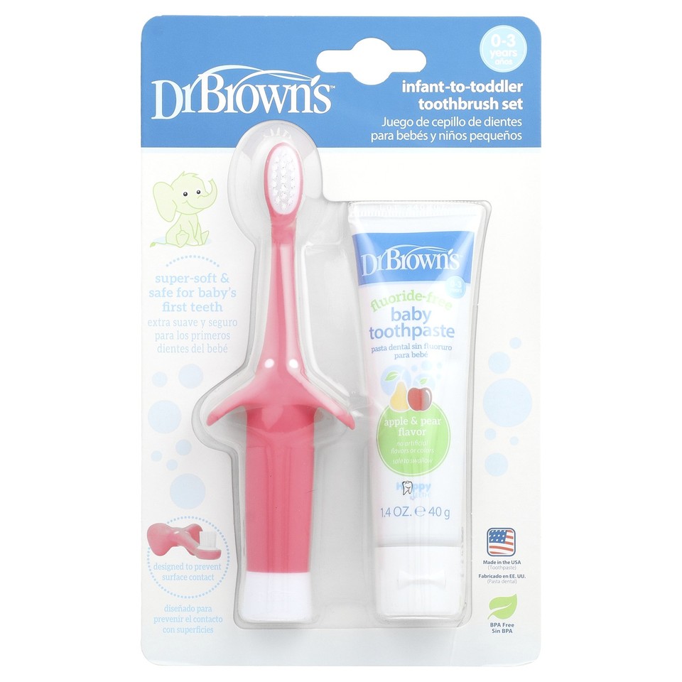 Infant to Toddler Toothbrush Set, 0-3 Years, Pink, Apple Pear, 2 Piece Set