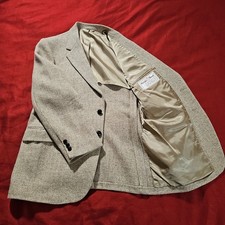 Vtg HARRIS TWEED 100 Scottish Wool Blazer Mens 44R Handwoven - Khaki Brown