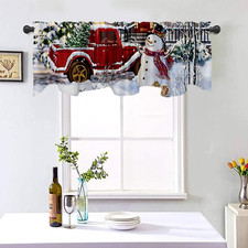 54X18 Inches Merry Christmas Cartoon Truck Snowman Window Valance Squirrel Snowy
