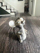 Vintage Mouse Rat Paperweight Hudson Pewter Miniature Metal Art Signed Figurine