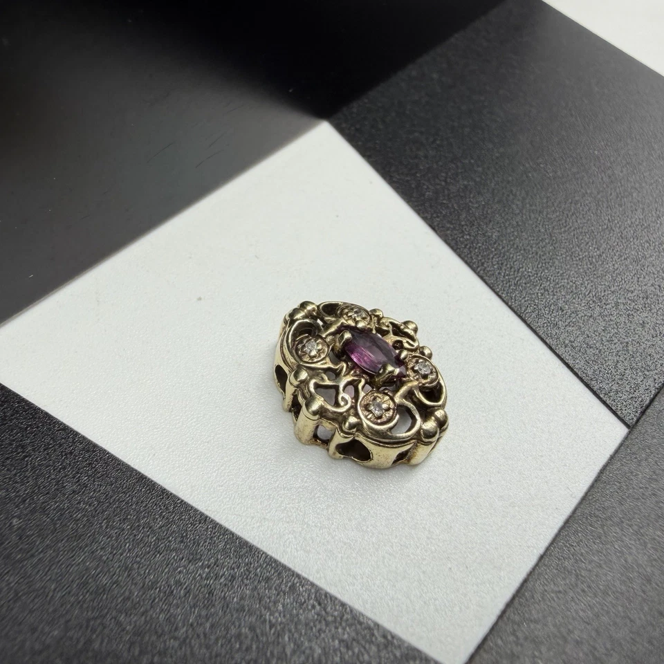 Dije de pulsera vintage OMG de oro amarillo de 10 k con diamantes de piedra púrpura de 15 mm 1,9 g Foto 2 de 4