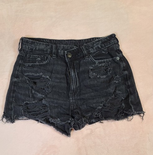 American Eagle Womens Shorts 4 Black Distressed Dark Wash Denim 5 Pockets - Picture 1 of 12