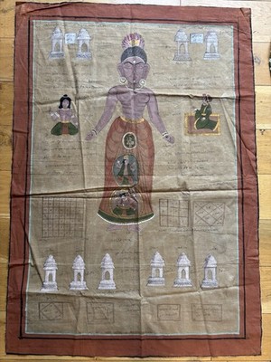 Tantrisches Gemälde Hindu-Gottheit aus dem 19. Jahrhundert - groß in schönen gedeckten Farben. Selten