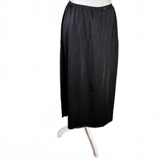 Vintage vanity fair black lace trim nylon slip dress midi size med whimsygoth